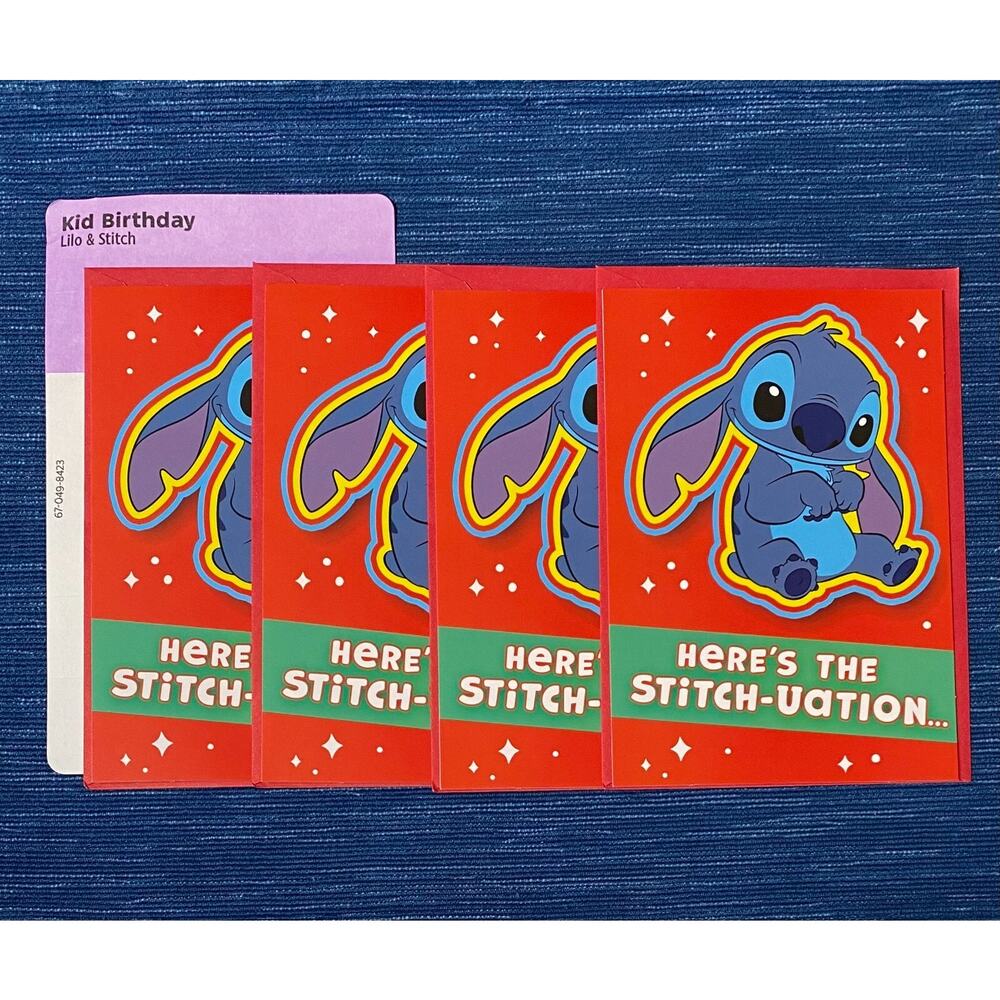 4 DIsney Lilo & Stitch Kids Birthday Card Hallmark NEW Divider W/ Envelopes 19B